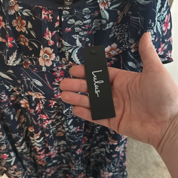 Lulus Navy Blue Floral Off The Shoulder Mini Dress - Picture 4 of 4